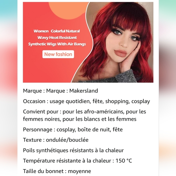 Black short wig with bangs and hairnet - Picture 5 of 9